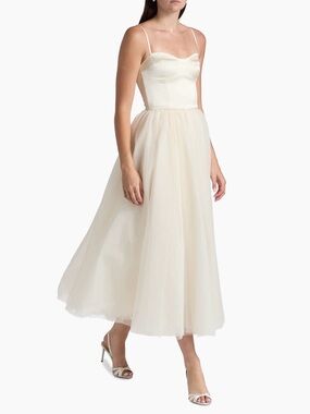 Reformation Alouette Ivory Spaghetti-Strap Tulle Midi Dress